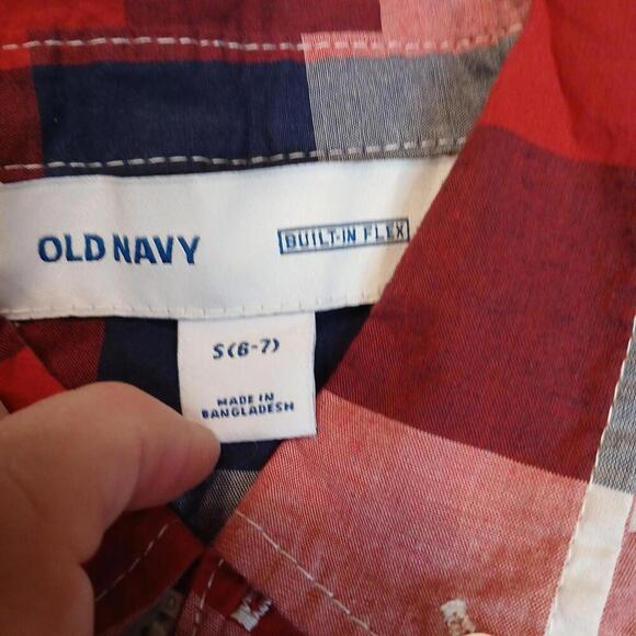 Old Navy Pocket Poplin Shirt Size Small (6-7) Plaid Flex Stretch Lightweight - Picture 7 of 7